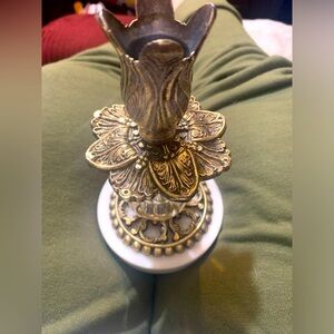 Antique brass and marble candleholders vintage with teardrops included set of 2